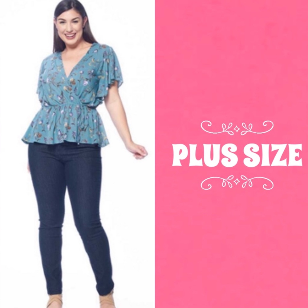 PLUS SIZE Magnificent Blue Floral Tops